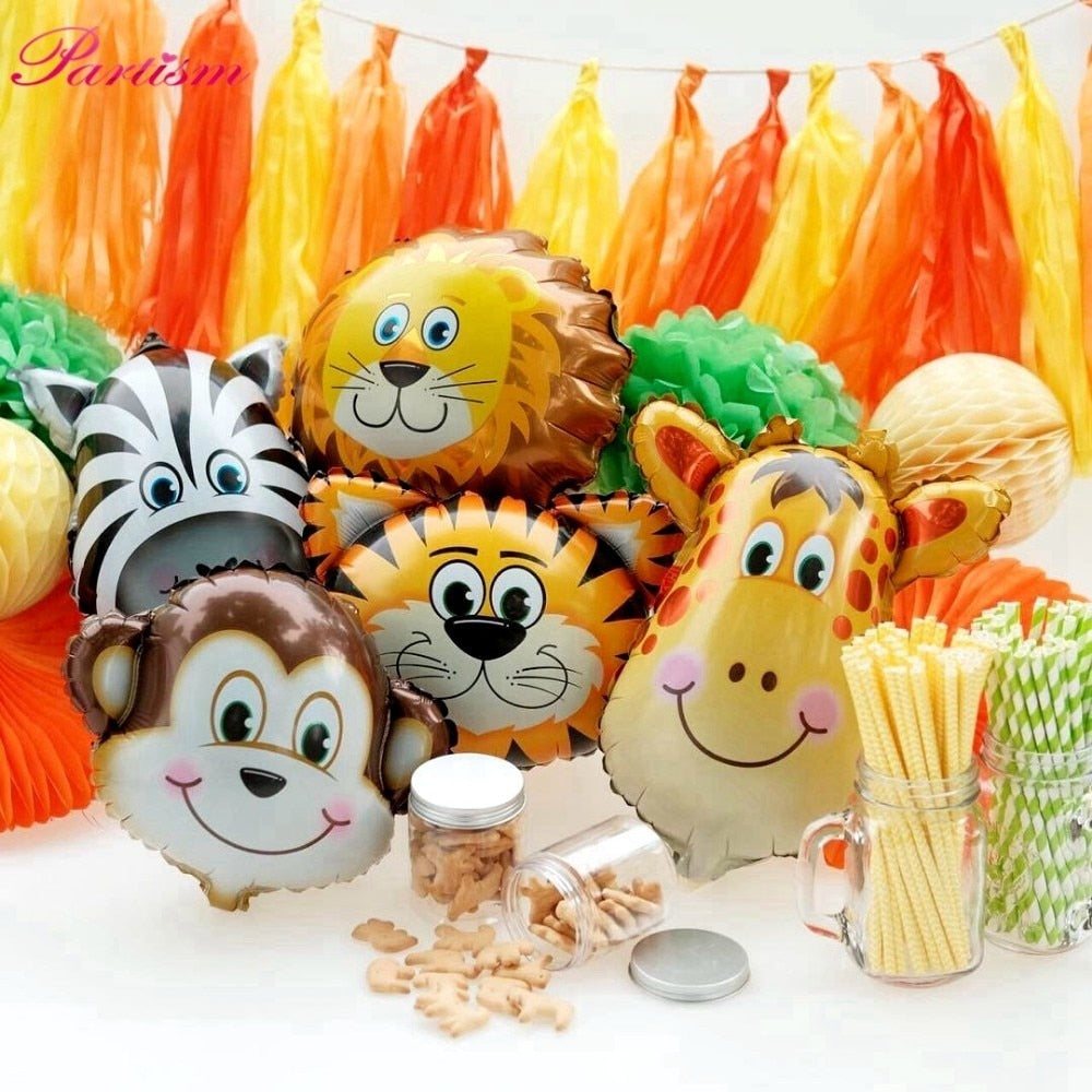 1Set Jungle Party Cartoon Animal Lion Monkey Zebra Cow Leaf Number Balloon Baby Shower Decor Picks Safari Zoo Birthday Supplies