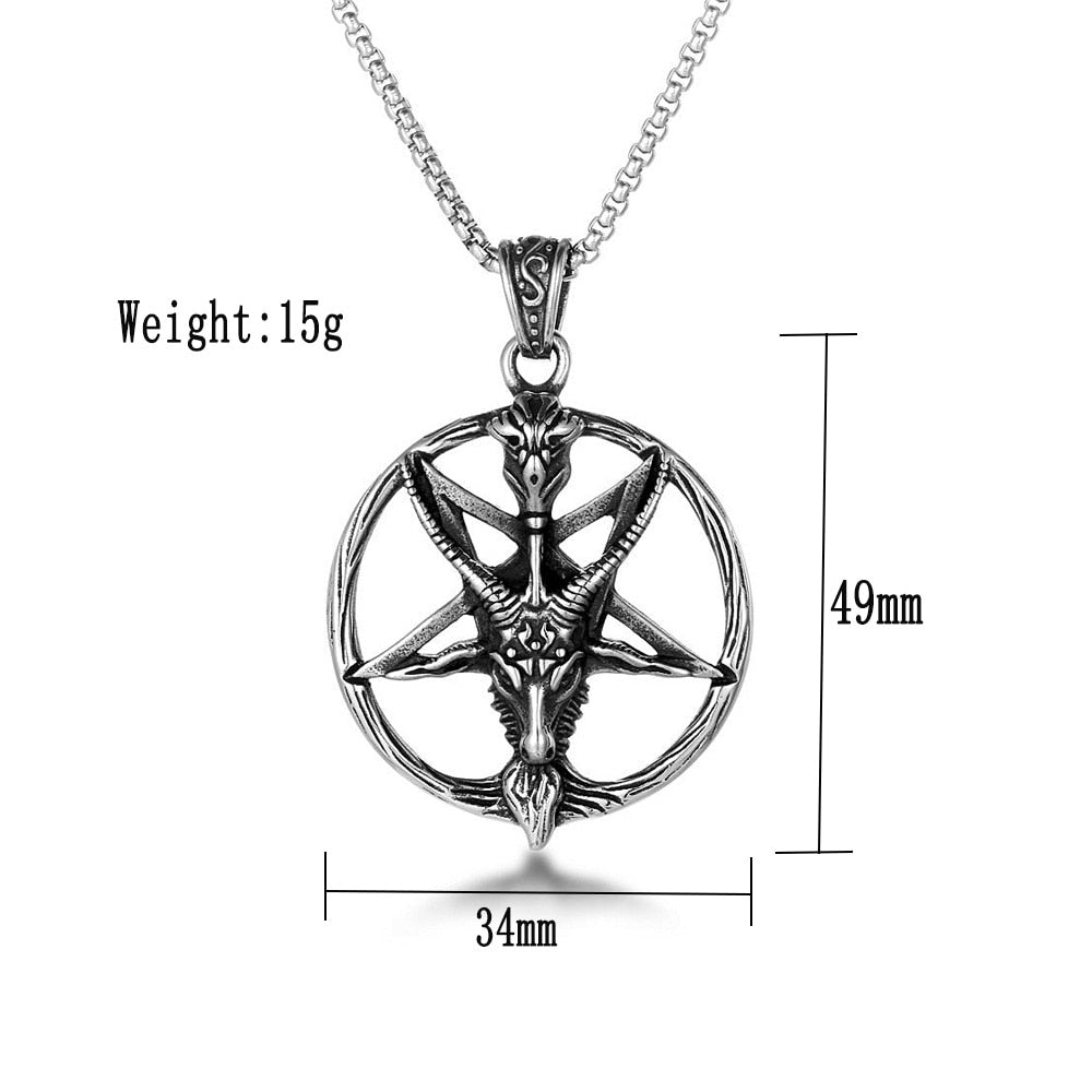 Skhek Gothic Satan Skull Pendant Necklace For Men's Chain Inverted Five Pointed Star Fashion Retro Stainless Steel Necklace Jewelry