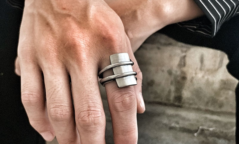 Skhek Geometric Stainless Steel Viking Simple Ring Geometry vintage Hammer retro punk Ring Male finger Love Jewelry for man GiftOSR526