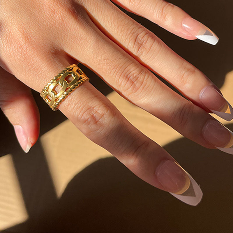 Skhek Vintage Gold Color Titanium Steel Geometric Hollow Irregular Rings For Stainless Steel Finger Ring Jewelry Gifts HAUNZHI 2022