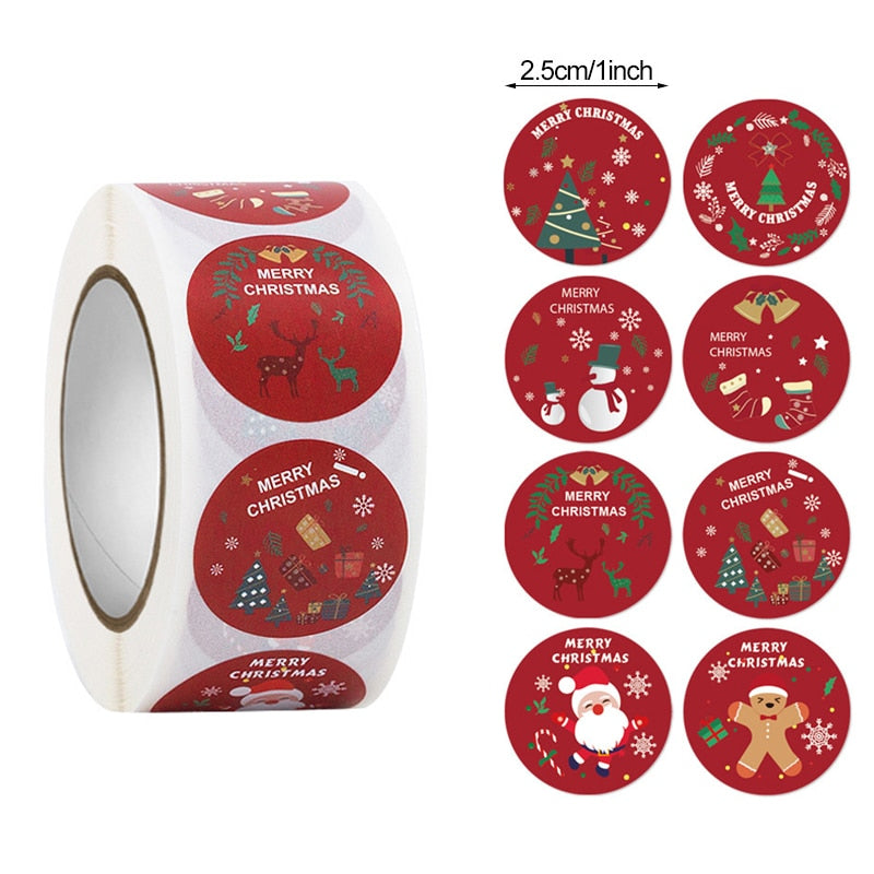 500pcs Merry Christmas Stickers Christmas Tree Elk Candy Bag Sealing Sticker Christmas Gifts Box Labels Decorations New Year