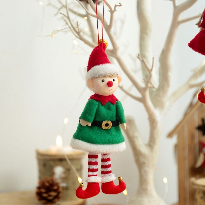 New Year 2022 Christmas Elf Doll Ornaments Xmas Tree Hanging Pendant Navidad 2021 Santa Kids Gift Christmas Home Decoration