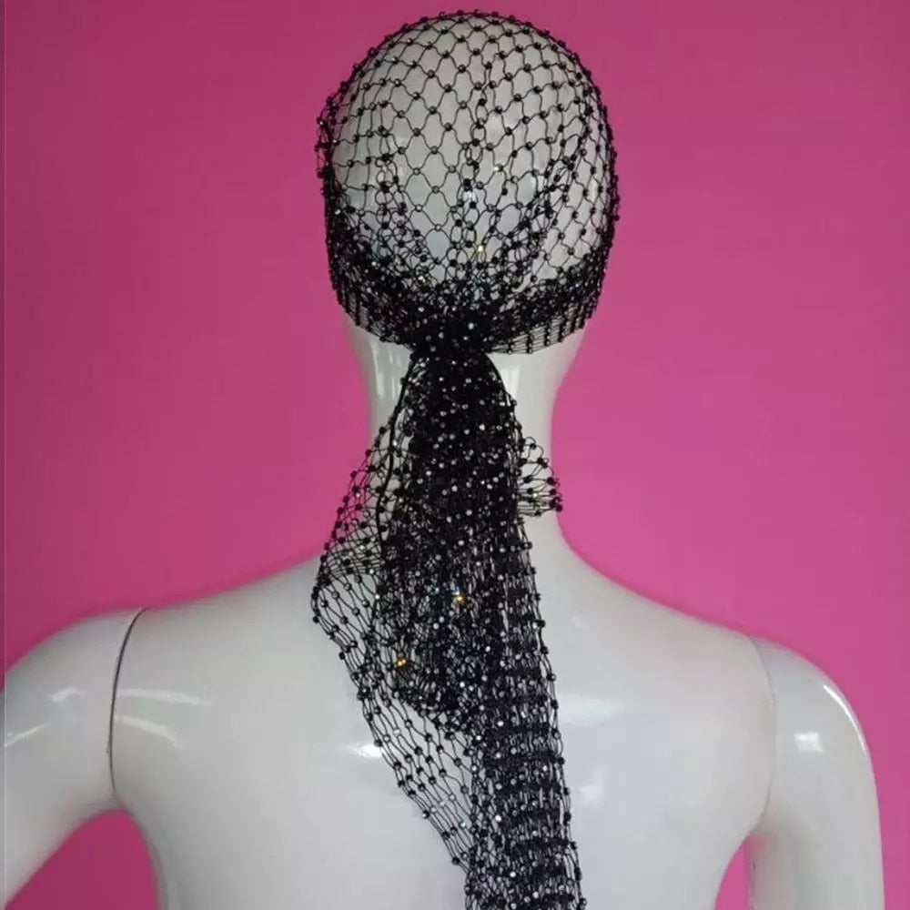 Skhek New Mesh Rhinestone Head Scarf Headwraps For Women Bling Crystal Headbands Headwear Female Fashion Hair Accessories