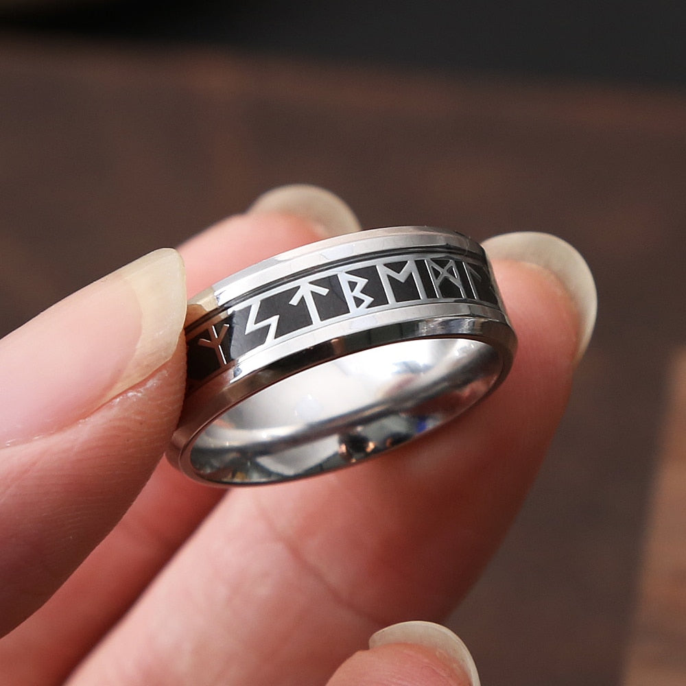 Skhek Vintage Viking Rune Ring Stainless Steel Nordic Odin Viking Ring For Men Women Couple Amulet Fashion Jewelry Gift Never Fading