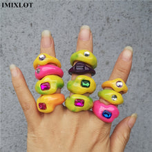 Load image into Gallery viewer, SKHEK 2022 New Harajuku Vintage Punk Candy Color Rhinestone Acrylic Geometric Irregular Rings For Women Bff Summer Party Jewelry Gift
