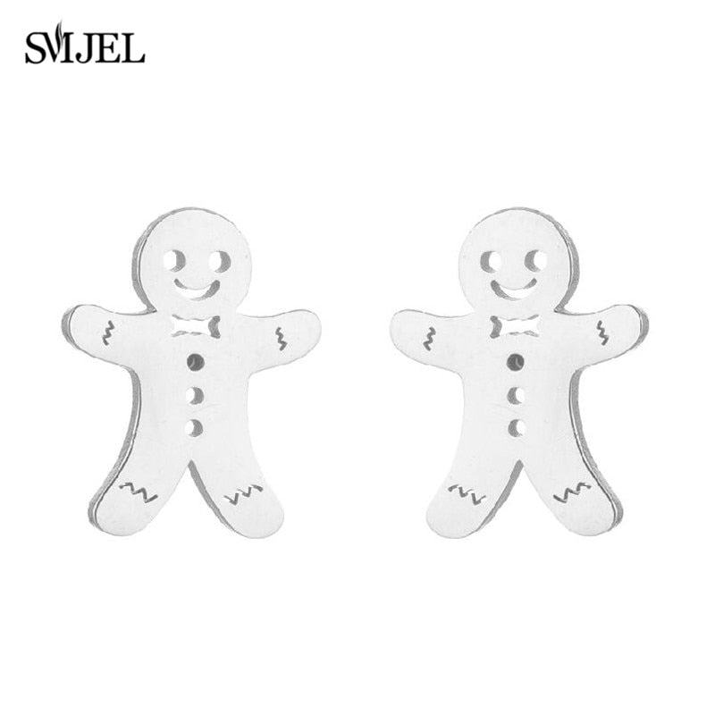 New Gingerbread Man Earrings for Women Fashion Stainless Steel Cookies Earings Jewelry Funny Christmas Gifts Child Accessories