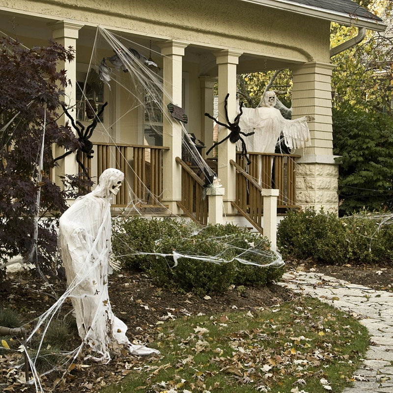 SKHEK Halloween Luminous Spider Web Halloween Scary Party Scene Props White Stretchy Cobweb Horror Halloween Decoration For Bar Haunted House