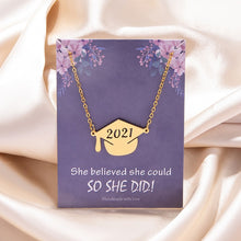Load image into Gallery viewer, Skhek Graduation Gift  Class of 2022 2022 Graduate Necklace Jewelry Gold Silver Color Stainless Steel Graduation Hat Pendant Necklaces With Card Gifts