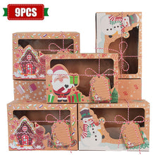 Load image into Gallery viewer, 9Pcs Christmas Cookie Box Kraft Paper Candy Gift Boxes Bags Food Packaging Box Christmas Party Kids Gift New Year Navidad 2020