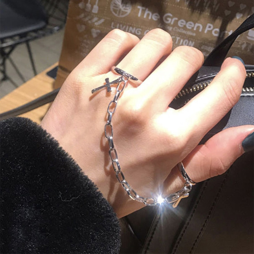 Hiphop/Rock Metal Geometry Circular Punk Rings Set Opening Index Finger Accessories Buckle Joint Tail Ring for Women Jewelry