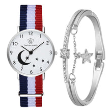 Load image into Gallery viewer, Christmas Gift Fashion Watch For Women Bracelet Set Casual Canvas Strap Ladies Watches Moon Stars Pattern Quartz Wristwatches Female Gift Clock