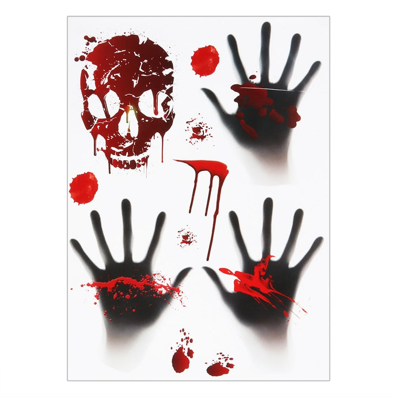 SKHEK 2023 Halloween Party Supplies Skeleton Window Stickers Skull Wall Sticker Haunted House Horror Halloween Decoration For Home