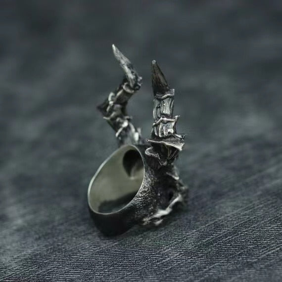 Skhek Detail 316L Stainless Steel Skull Ring Horned Satan Devil Punk Biker Rings for Men Male Jewelry Boyfriend Gift Dropshipping