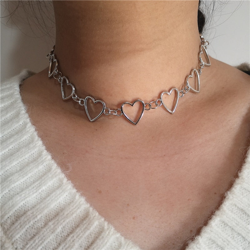 SKHEK Kpop Goth Harajuku Vintage Butterfly Angel Heart Pendant Pearls Grunge Necklace For Women Man Egirl Y2K Jewelry EMO Accessories