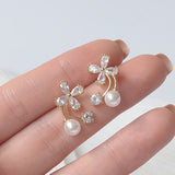 2023 Simple Charm Tiny Flowers Earrings for Women 14K Real Gold AAA zriconia Pearl Stud Earrings Wedding Jewelry Pendant