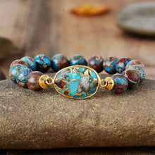 Load image into Gallery viewer, Skhek Men Punk Bracelet 10Mm Bronzite Stone Tibetan Beads Women Stretchy Bracelets Yoga Mala Elastic Charm Bracelets Jewelry