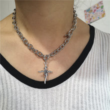 Load image into Gallery viewer, SKHEK Kpop Goth Vintage Butterfly Cross Angel Pendant Pearls Grunge Metal Chain Necklace For Women Man Cool Guy Punk Y2K EMO Jewelry