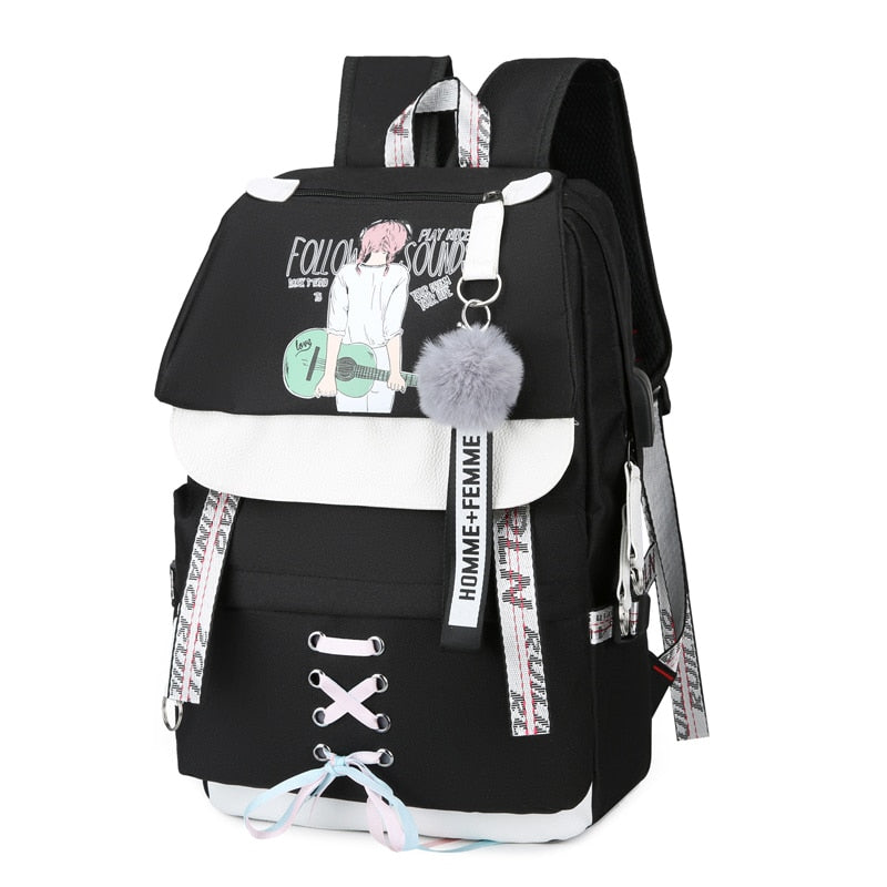 Skhek Back to School Canvas Usb School Bags For Girls Teenagers Backpack Women Bookbags Black 2022 Large Capacity Middle High College Teen Schoolbag