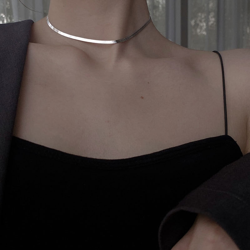 Sterling Alloy Custom Alloy Snake Bone Chain Necklace Women Temperament Clavicle Chain Simple Choker Trendy Accessories