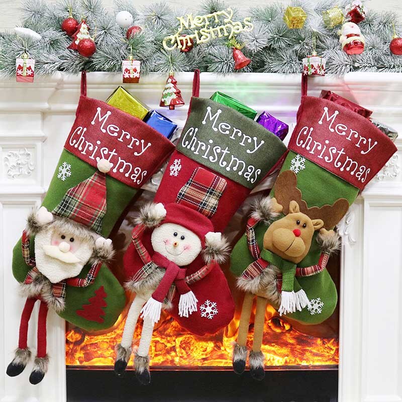 Christmas Gift 3pcs/set 2021 Christmas Stockings Decorations Santa Deer Snowman 3D Candy Socks Xmas Gift Bag Christmas Decorations for Home