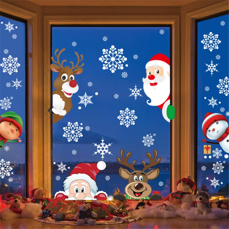 Skhek Christmas Gift 2023 Merry Christmas Wall Stickers Window Glass Wall Decals Santa Murals New Year Christmas Decorations for Home Decor Navidad