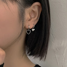 Load image into Gallery viewer, Skhek Kpop Goth Vintage Silver Color Asymmetry Love Heart Charm Drop Earrings For Women Egirl Hip Hop Street Jewelry Y2K Accessories