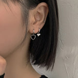 Skhek Kpop Goth Vintage Silver Color Asymmetry Love Heart Charm Drop Earrings For Women Egirl Hip Hop Street Jewelry Y2K Accessories