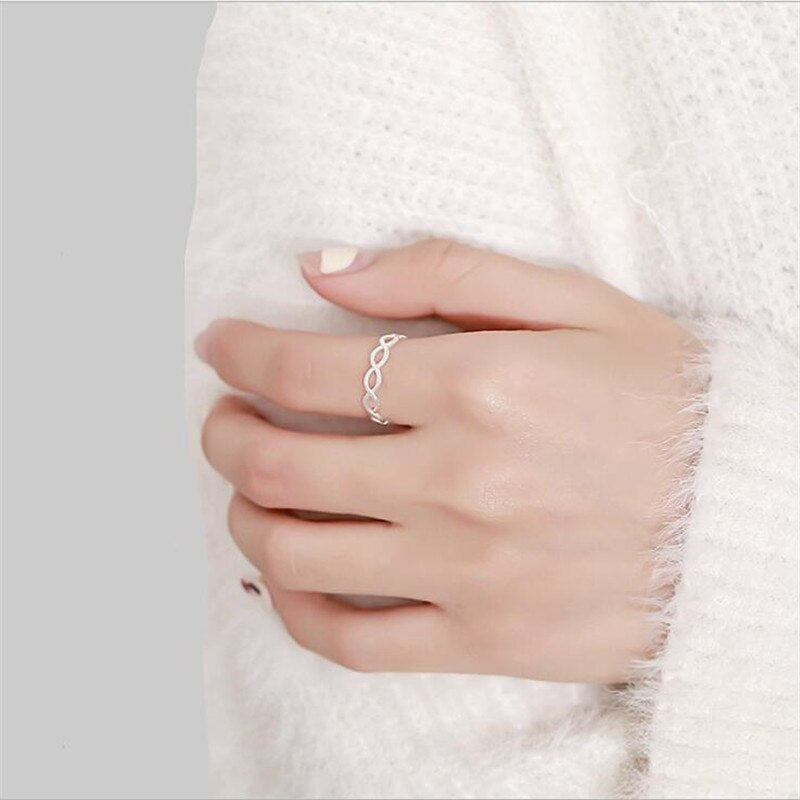 Christmas Gift Hollow Woven Simple Design 925 Sterling Silver Jewelry Fresh Glossy Cross 8 word Fashion Popular Exquisite Opening Rings R066