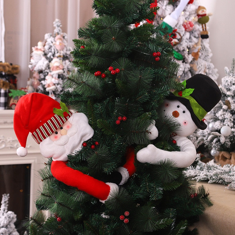 105cm Santa Claus Hugs The Tree Doll Snowman Christmas Tree Ornament Festive Decoration Atmosphere Cloth Xmas Cute Pendant Decor