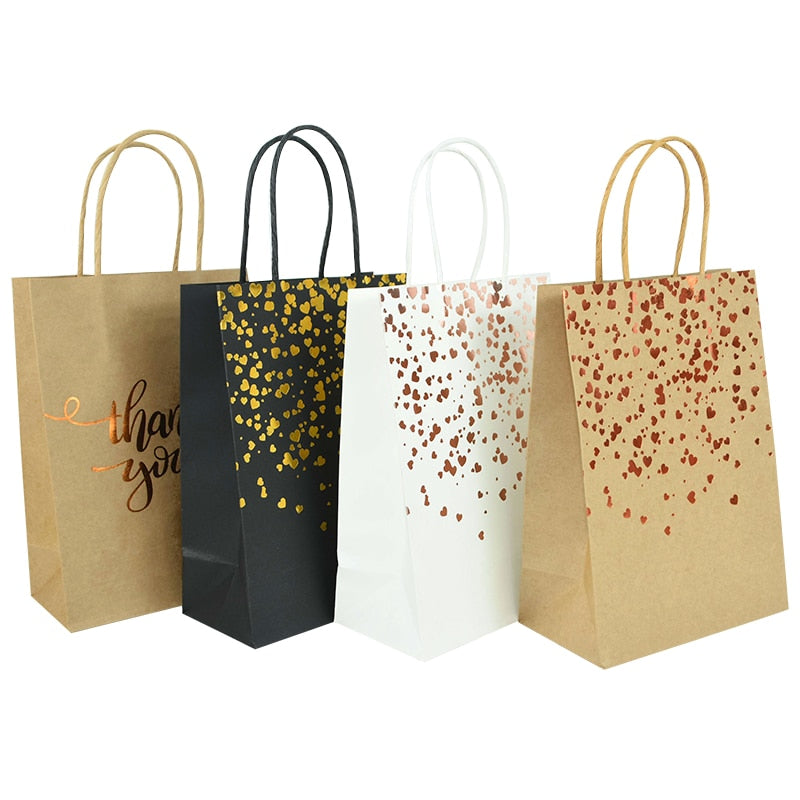 6pcs Kraft Paper Bag with Handle Cookie Candy Gift Packaging Bags Wedding Party Decoration Christmas Navidad 2021 Baby Shower