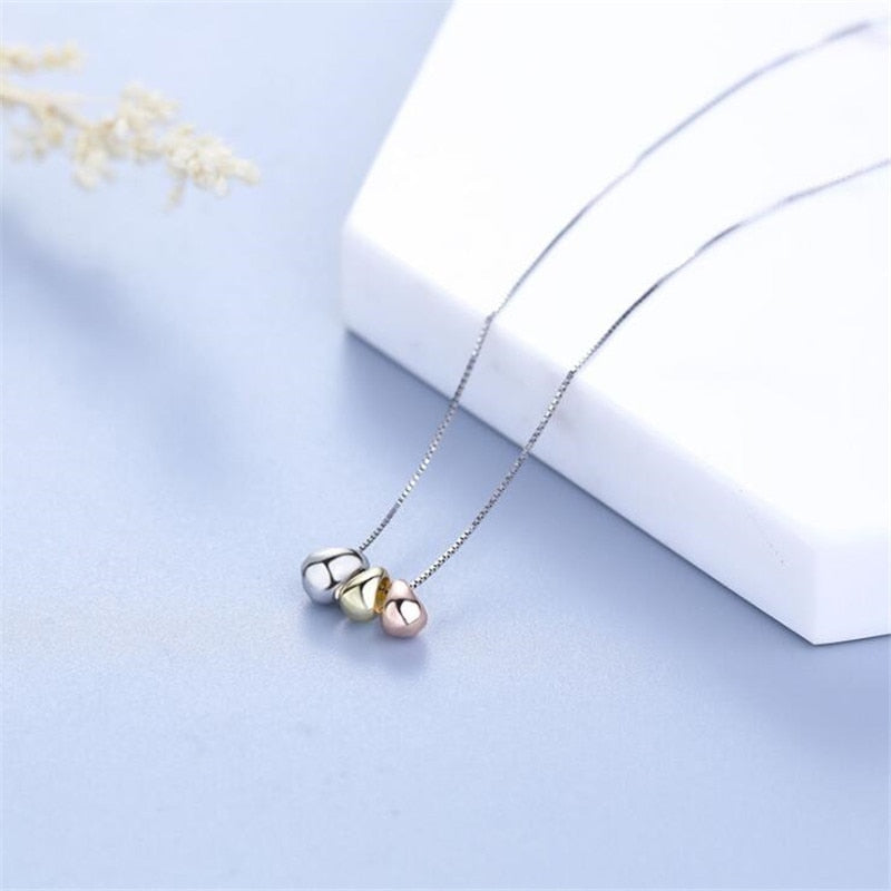 Christmas Gift New Simple Temperament Three-color Engel Egg 925 Sterling Silver Jewelry Golden Bean Clavicle Chain Pendant Necklaces XL014