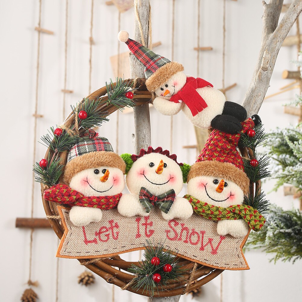 High-quality Christmas Decorations Home Decoration Elderly Snowman Elk Vine Ring Pendant Scene Layout Vine Wreath Ornaments DIY