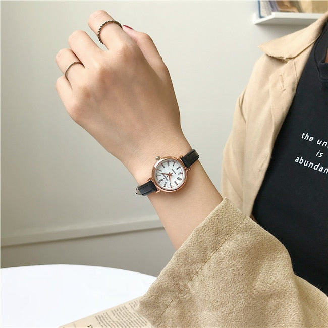 Retro Brown Women Watches Qualities Small Ladies Wristwatches Vintage Leather Bracelet Watch Fashion Brand Female Quartz Clock