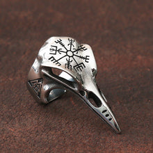 Load image into Gallery viewer, Skhek Vintage Odin Crow Skull Men&#39;s Ring Gothic Stainless Steel Compass Rings For Men Viking Accessories Valknut Ring Amulet Pattern