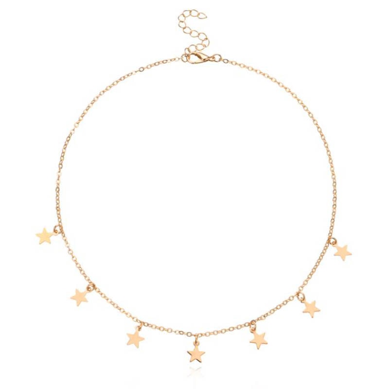 Simple Gold Star Necklace for women Female Choker Link Chain Necklaces Collar Pentagon Pendant Neck Collier femme Jewelry Gifts