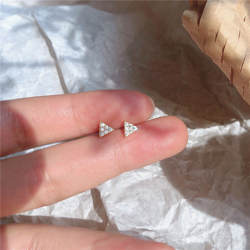 Christmas Gift HI MAN 925 Sterling Silver French Exquisite Simple Zircon Triangle Stud Earrings Women Fashion Elegant Jewelry