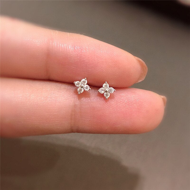 Christmas Gift 925 Sterling Silver Japanese Exquisite Flower Crystal Plating 14k Gold Stud Earrings Women Fashion Elegant Anniversary Jewelry