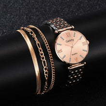 Load image into Gallery viewer, Christmas Gift 4PCS Set Watches For Women Crystal Diamond Rose Gold Steel Strap Ladies Wrist Watches Bracelet Female Clock Relogio Feminino