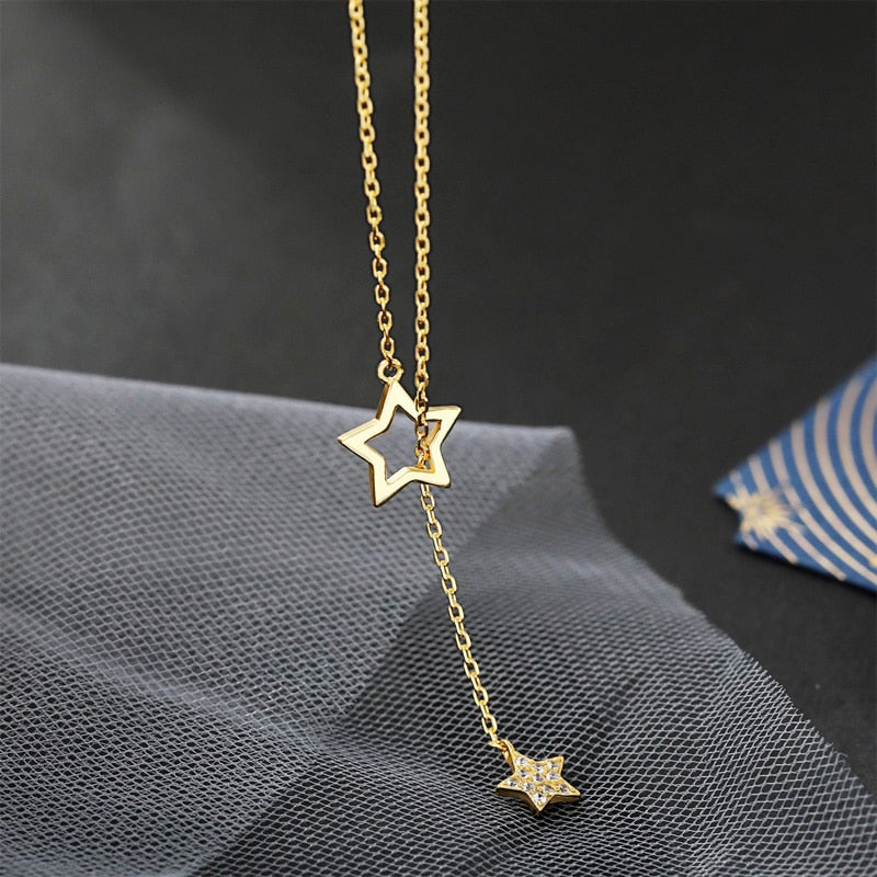 Sterling Alloy Diamond Star Pendant Necklaces Tassel Clavicle Chain Women Fine Jewelry Accessories for Wedding