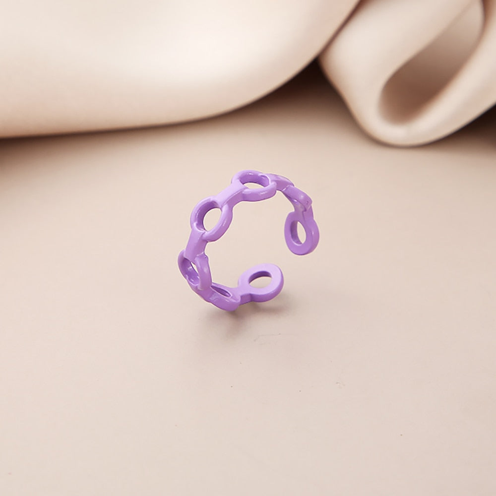 Skhek Korean Style Blue Purple Rings for Women Punk Trendy Vintage Heart Ring Small Daisy Flower Rings Party Couple Rings