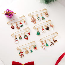 Load image into Gallery viewer, Christmas Brooches Santa Claus Snowman Snowflake Chain Tassel Pins For Women Lovely Elk Christmas Tree Gloves Neddle Pin Jewelry