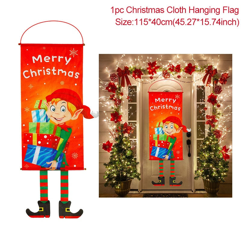 Merry Christmas Porch Door Banner Hanging Ornament Christmas Decoration For Home Xmas Navidad 2020 Happy New Year 2021