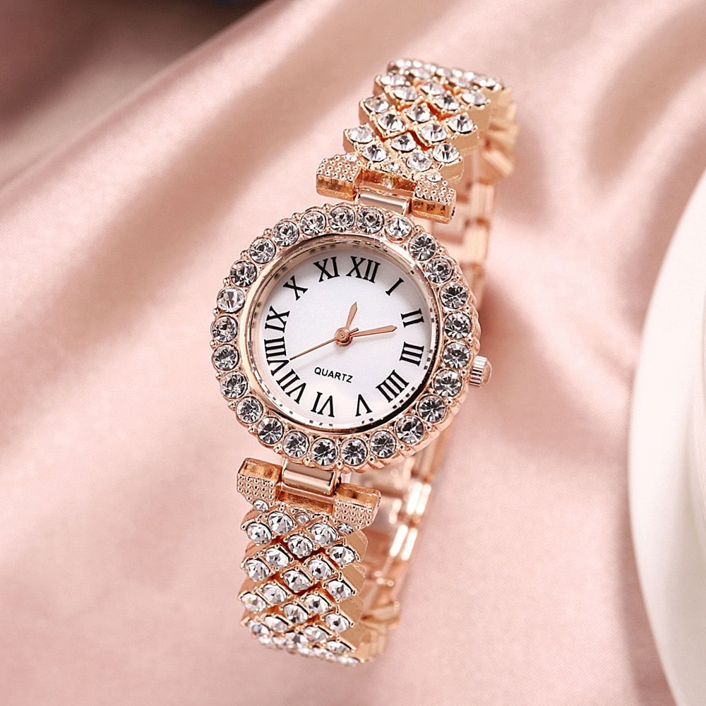Christmas Gift Luxury Diamond Gypsophila Roman Scale Temperament Ladies Small Watch Diamond Alloy Bracelet Watch Steel Chain Fashion Watch