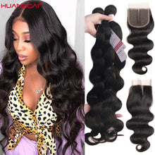 Load image into Gallery viewer, Body Wave Human Hair Bundles With Closure Remy Brazilian Hair 5x5x1 Closure 36 38 40 Inches Long Bundles Human Hair Extension Wig