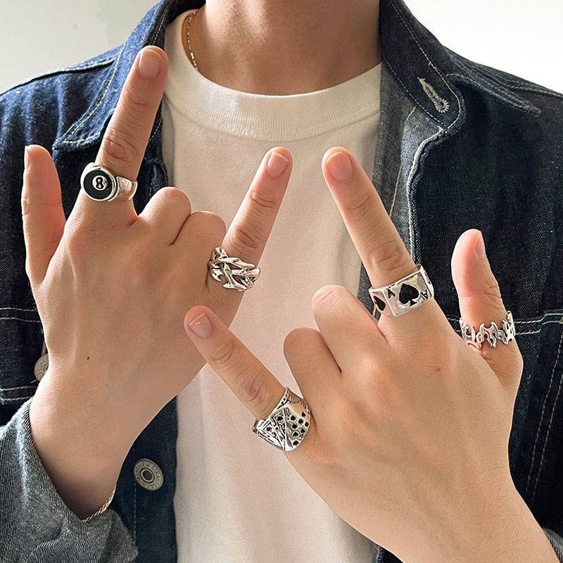 Skhek  5-6 PCs Gothic Silver Color Ring Set For Women Men Aesthetic 2022 Costume Punk Anillos Jewelry Chunky Vintage Gadgets