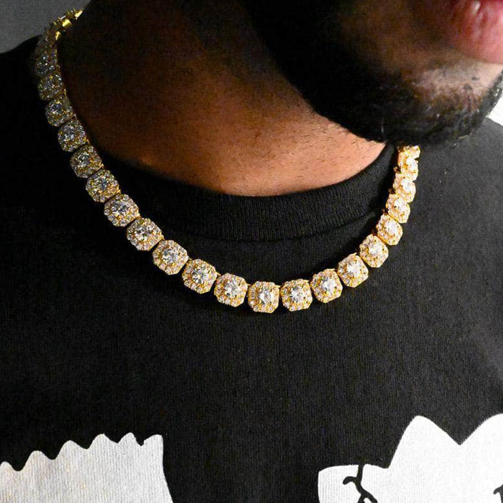 Skhek Men 13Mm Hip Hop Big Crystal Tennis Chain Necklace For Women Luxury Bling Square Rhinestone Choker Necklace Punk Fashion Jewelry