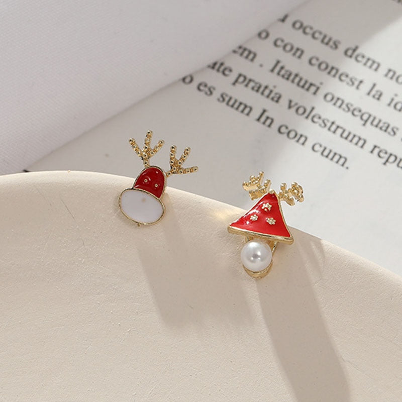 Christmas Gift Merry Christmas Elk Stud Earrings For Women Small Asymmetrical Snowman Christmas Tree Round Zircon Earring Fashion Xmas Jewelry