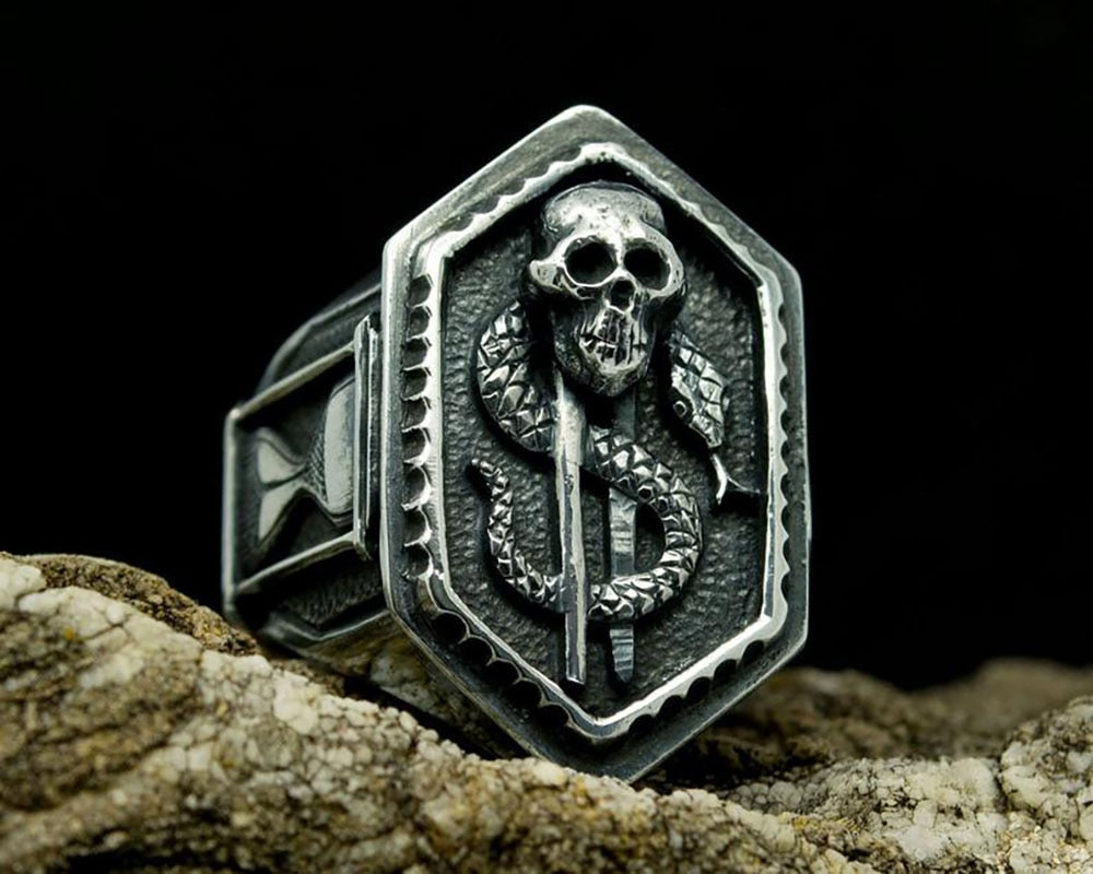 Skull Animal Ring Mens Gothic Hip Hop Punk Halloween Turquoise Eagle Wolf Pirate Skull Octopus Vintage Jewelry Boyfriend Gift