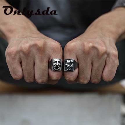 Skhek Bague gothic anillos mujer Individuality Ornaments Stainless steel Mask Vintage Ring For Men Bulk Jewelry Boyfriend Gift OSR263
