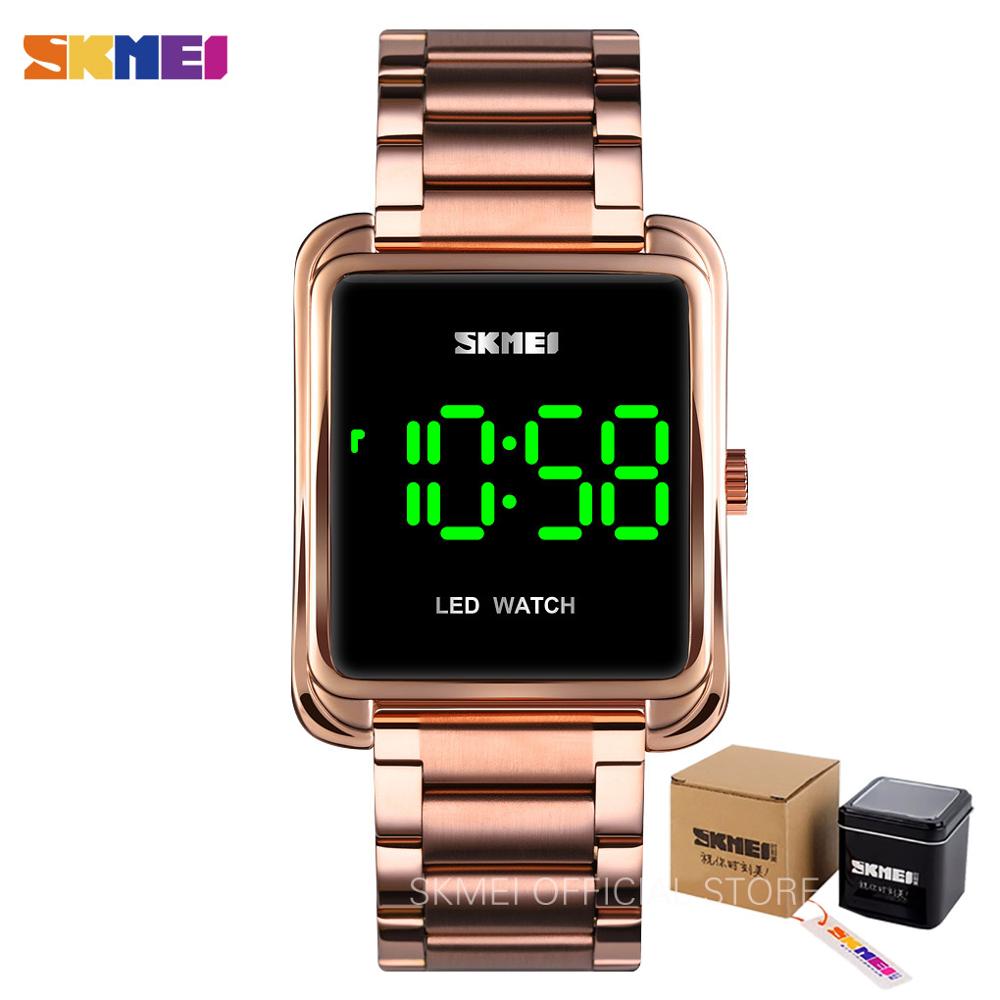 Christmas Gift SKMEI LED Digital Watch Mens Waterproof Date Men Digital Wristwatches Stainless Steel Strap Thin Electronic Clock Fashion 1505